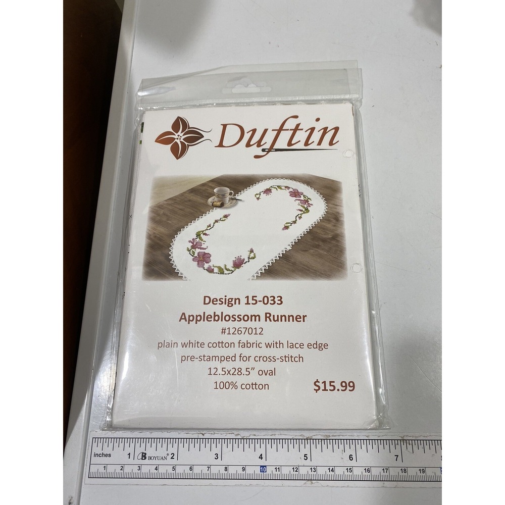 Duftin Cross Stitch Apple blossom Runner Stamped Cotton Lace Oval 12x28.5 A349x